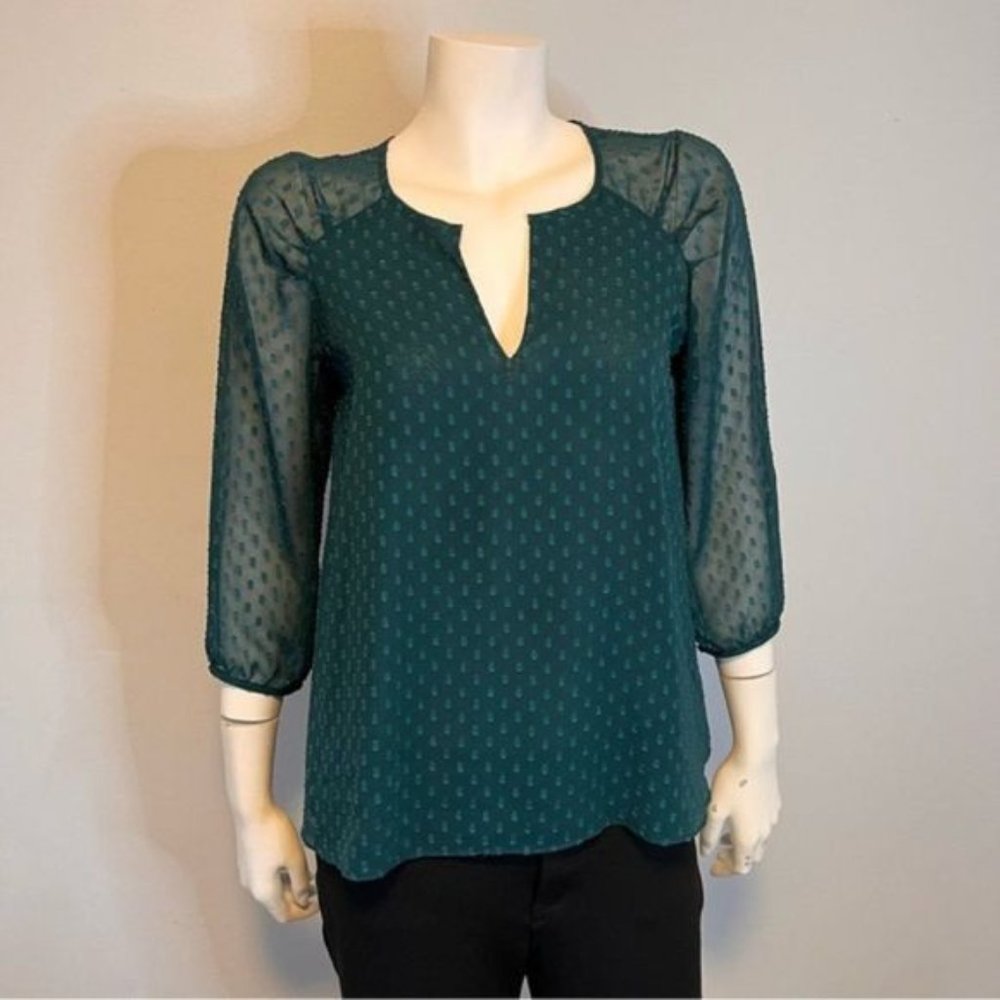 Babaton Aritzia Swiss Dot Deep Green Sheer Top Blouse Size Small